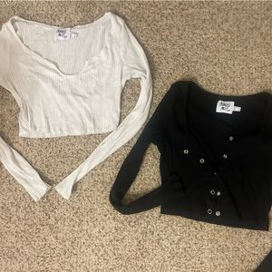 PRINCESS POLLY BLACK & WHITE CROPPED LONG SLEEVE TOPS